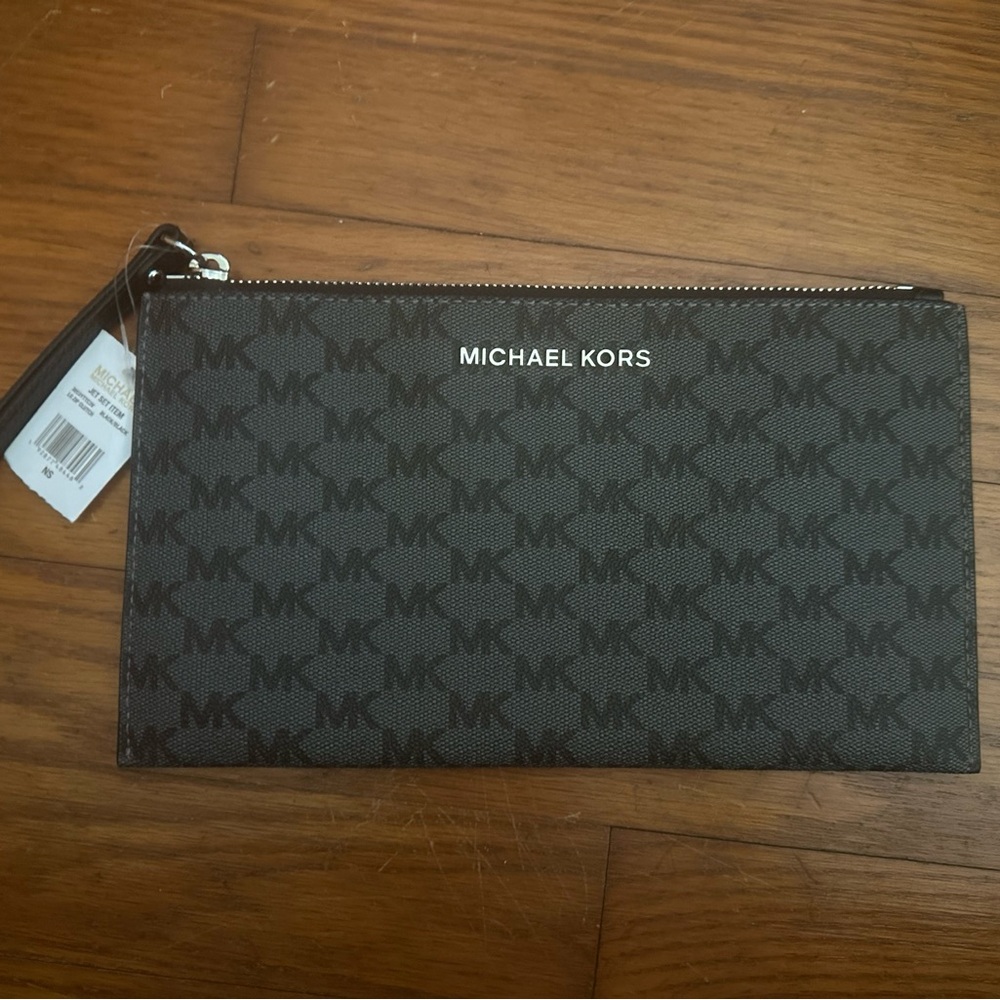 Michael Kors Black and Gray MK Monogram Zip Pouch - Picture 2 of 6